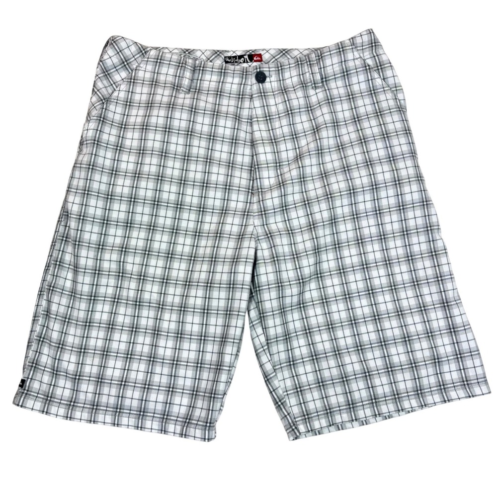 Quiksilver Bermuda Shorts Men's 36" Skateboard Plaid Grey White Y2K